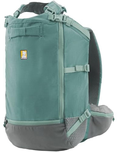 Ruffwear Hitch Hiker Hunderucksack-Tragetasche, Haustier-Tragetasche, Reisetasche, integriertes Geschirr und gepolsterte Gurte, atmungsaktiv und bequem, vollständig belüftet, River Rock Green, XXS