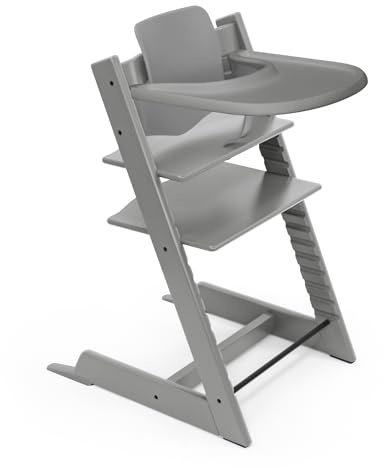 Stokke Tripp Trapp Hochstuhl (Storm Grey) mit Stokke Tray (Storm Grey) - ein verstellbares, ergonomisches und leicht zu reinigendes Babyset für Kinder im Alter von 6-36 Monaten