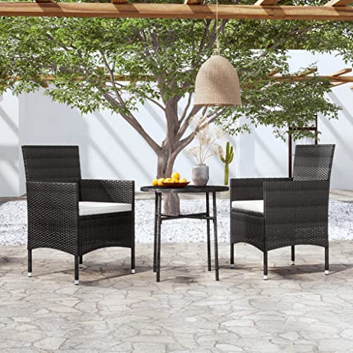 KLYEON 3-TLG. Garten-Essgruppe Poly Rattan Schwarz,Elegante Polyrattan Essgruppe für Garten, Terrasse und Balkon Stil und Komfort im Freien Gartenmöbel