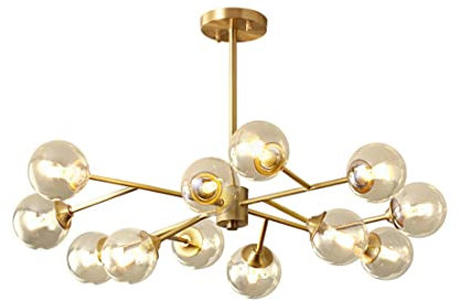 Lámpara Colgante LED, lámpara de araña, 12 Luces, Cristal, Metal Dorado, latón Cepillado, lámpara Colgante Lineal, lámpara de Techo con diseño de molécula mágica, para Dormitorio,