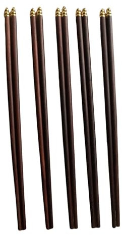 Shuade 5 Pair Wood Chopsticks Natural Wood Texture Earting Tool Easy to Eating Chopsticks for Kitchen and Restaurant