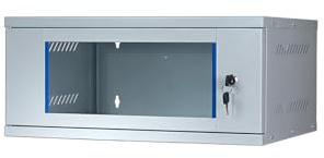 KOSCOM CONNECT Netzwerkschrank 19 Zoll 4 HE I 400 mm Tiefe I Serverschrank | Grau I Wandmontage I abschließbare Glastür I unmontiert I 60 kg Traglast I 543 x 400 x 243 mm (Grau, 4 HE)