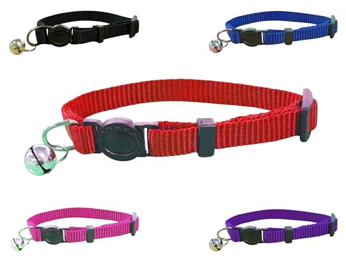 Soft Vibrant Kitten/Cat Nylon Collar with Safety Release and Bell (Red)