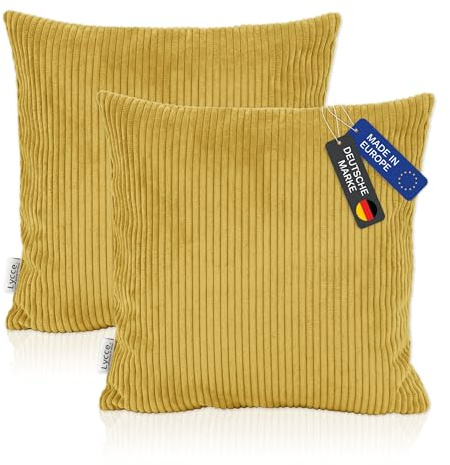 Lycce 2er Set Kissenbezüge, Cordstoff (50 x 50 cm) senf