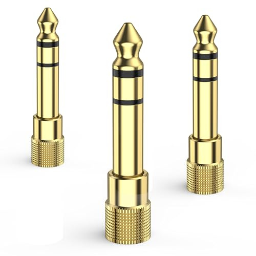 Tobfit Adaptateur Jack 6.35mm Mâle vers 3.5mm Femelle Stéréo, 3 Adaptateurs Audio Plaqué Or 24K pour Casque, Guitare, Piano, Ampli, PC (Lot de 3)