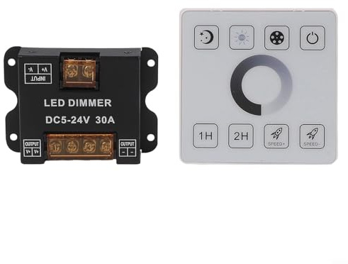 LED Controller Touch Panel Dimmer Compatible with DC 5V 24V Monochrome LED Strips, Wireless RF Remote Control, Adjustable Brightness with Memory