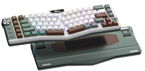 RK ROYAL KLUDGE A72 Alice ergonomisch kabellos mechanische Tastatur, QWERTY | Dichtung RGB-Gaming-Tastatur Makrotasten/Tastbares Typenschild, BT/2,4G/USB-C, 5-lagige Geräuschdämpfung, Win/Mac-Software