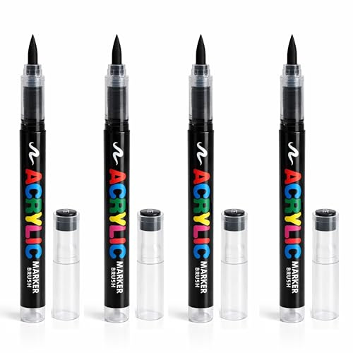 4 Rotuladores Textiles Negros, Permanentes y Resistente a Lavadora, Marcadores Acrílicos para Tela, Rotuladores para Ropa y Manualidades, Rotuladore para Dibujar en Camisetas y Bolsas