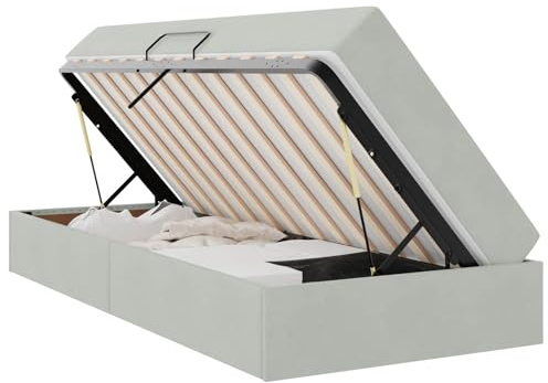 vidaXL Aufbewahrungsbett mit Matratze Hellgrau 100 x 200 cm Samt