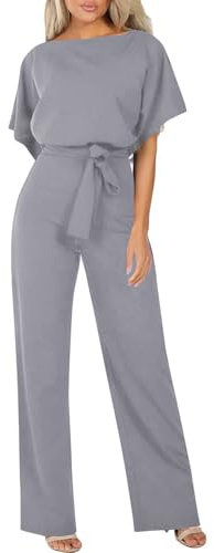 Jumpsuit Damen Sommer Elegant Mit Ärmel Overall Festlich Lang Tailliert Hosenanzug Hochzeitsgast Weites Bein Jumpsuits Buisness Romper Frauen Halbarm mit Tasche Sommer Jumpsuit