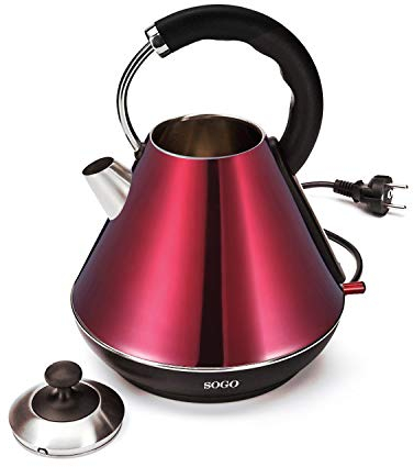 SOGO Retro Hervidor de Agua Vintage inalámbrico, 2200 W, 1.8 litros, Rojo (SS-5785)