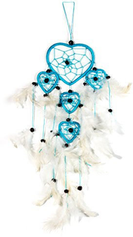 Dreamcatcher Traumfänger Dream Catcher Traum Gute Träume Kinder Deko Dreamcatchers 45cm x 9cm Herz Türkis Weiß