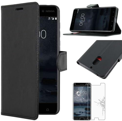 ebestStar - Coque Compatible avec Nokia Nokia 6 Etui PU Cuir Housse Portefeuille Porte-Cartes Support Stand, Noir + Film Protection écran Verre Trempé [Appareil: 154 x 75.8 x 7.9mm, 5.5'']