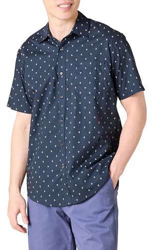 Amazon Essentials Men's Regular-Fit Short-Sleeve Print Shirt, Navy White Anchor Print, XL