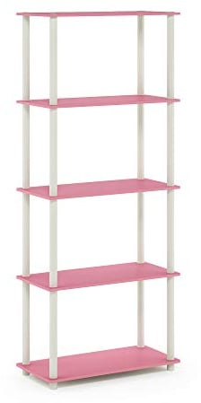 Furinno Turn-N-Tube 5-stufiges Mehrzweck-Regal-Präsentationsregal, Rosa/Weiß