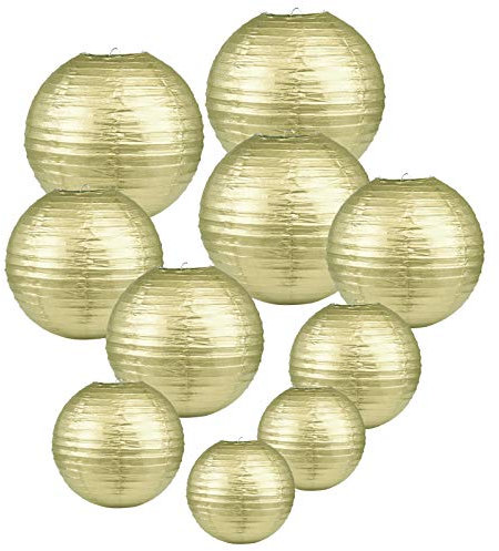 LIHAO Lanterne Papier Lampion Papier Boule pour Décoration Mariage Maison (6/8/10/12 inch doré)