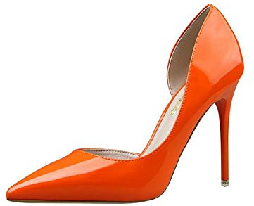 Elegant Damen High Heel Spitz Geschlossene Zehe Bequeme Lack Stilettos Party Büroarbeit Schuhe Pumps Abendschuhe Orange EU 36