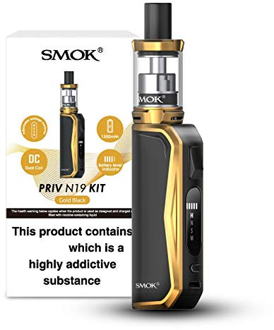 SMOK PRIV N19 Vaping Kit, Sleek, Compact, Powerful, Wide Range Wattage, Long Lasting, Works With Nord Coils, 2mL, E Cig, E Cigarettes, SMOK Vaping, Starter Kit, No Nicotine (Gold Black)