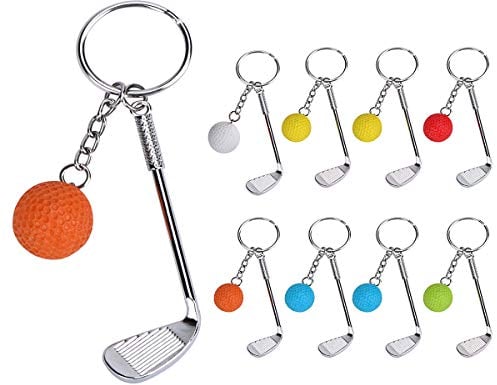 Dadabig 9 Stück Golf Schlüsselanhänger, Mini Golf Schlüsselanhänger mit Golfschläger Schlüsselring Mini Golfschläger Ball Anhänger Metall Schlüsselbung Schlüsselbund Golf Schlüsselring Golf Geschenk