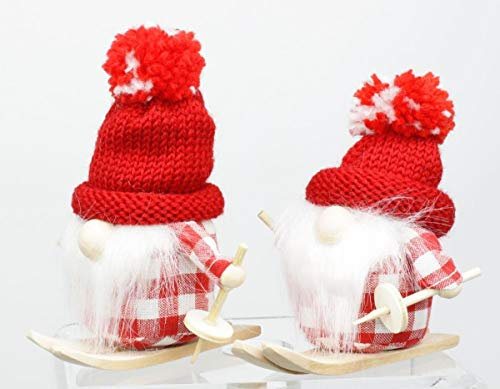 condecoro Skifahrer Wichtel mit Ski und Stöcken rot 2er Set