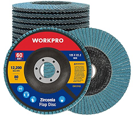 WORKPRO 10 dischi abrasivi a lamella, 125 mm, grana 60, disco abrasivo in alluminio di alta qualità per rimuovere sbavature, ruggine, lucidatura, finitura