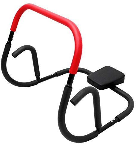 ECD Germany Bauchtrainer AB Trainer mit Kissen für Crunches und Liegestütze - Schwarz/Rot - 50x71x50 cm - Bauchmuskeltrainer AB Roller Fitnessgerät Rückentrainer Sixpack Fitness Trainer für Sit-Ups