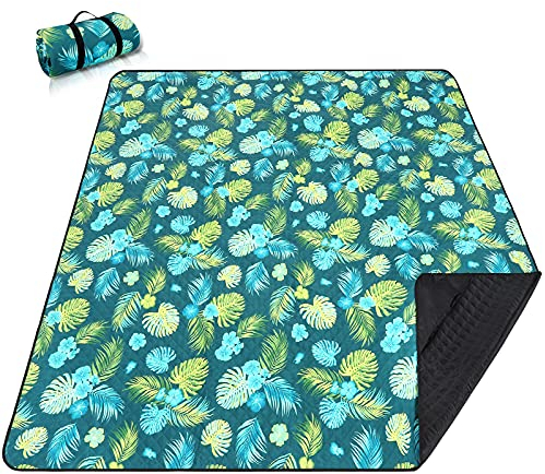 Picknick-Decken, extra groß, Strand-Outdoor-Decke, Übergröße, 210.8 x 200.7 cm, wasserdicht, faltbar, sanddicht, 3-lagige Picknick-Strandmatte für Camping, Wandern, Park, Konzerte (gelbe Blumen)