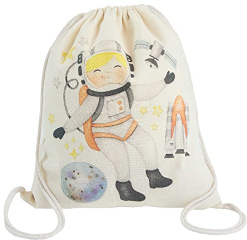 Papierdrachen Turnbeutel für Freizeit, Sport, Kindergarten und Schule- Astronaut - Canvas bedruckt mit Kordelzug - liebevolles kindgerechtes Design