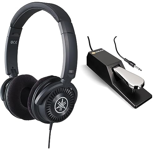 Yamaha HPH-150B Kopfhörer, schwarz – Offener On-Ear-Kopfhörer für exzellenten Sound & neutralen Klang & M-Audio SP-2 - Universal Sustain Pedal mit Piano Style Action