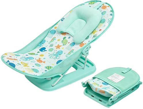 LADIDA Asiento de baño plegable para bebé, asiento de baño para recién nacido con posición ajustable, bañera de viaje plegable para bebés de 0 a 24 meses (285 color verde)
