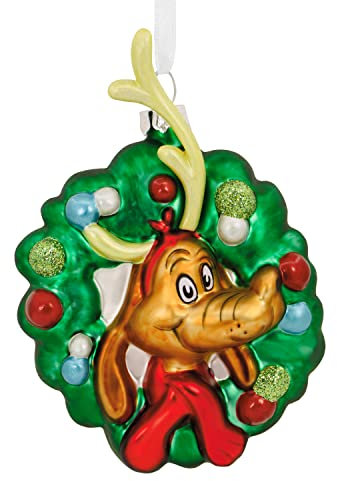 Hallmark Dr. Seuss 0003HCM1055 How The Grinch Stole Christmas! Max in Wreath, aus mundgeblasenem Glas