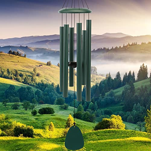 PIXPRI Windspiel, für den Außenbereich, tief, groß, beruhigende melodische Töne, Windspiele, Windspiel für draußen, Gedenk-Windspiel, Nachbarn (81.3 cm, waldgrün beschichtetes Aluminium)