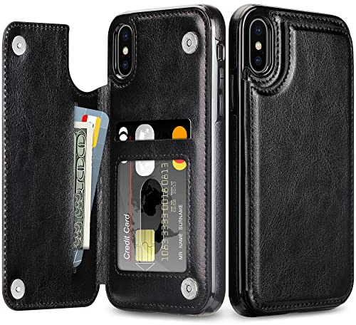 Coolden für iPhone X Hülle iPhone XS Handyhülle Premium PU Klappbar Leder Hülle mit Kartenfach Ständer Magnetische Brieftasche Flip Case Stoßfeste Schutzhülle Cover Hülle für iPhone X/XS Schwarz