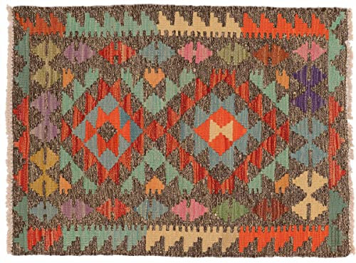 RUG PRINCE Afghan Maimana Kelim Teppich 60x90 Handgewebt Bunt Geometrisch Handarbeit Gewebt i