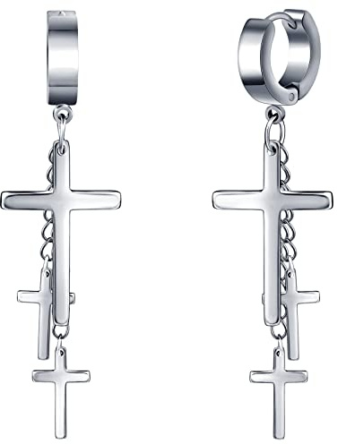 feilok Herren Ohrstecker Creolen Tunnel Ohrringe für Damen mit Kreuz Ohrhänger Kette Ohrringe Edelstahl Herren Pierced Earrings