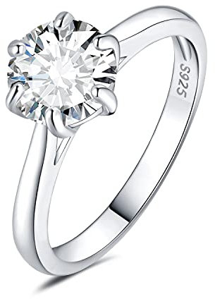 JewelryPalace 8mm 2ct Rund Zirkonia Solitär Promise Ring Damen, Braut Schmuck Set, Verlobungsring Damenring Ringe Silber 925 mit Stein für Frauen, Simulierte Diamant Jubiläum Eheringe Silberringe 57