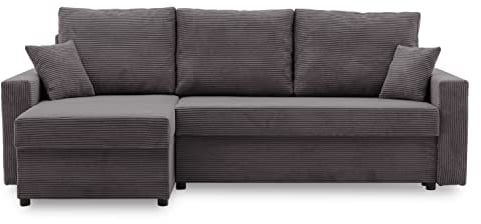 Ecksofa Aikido I 233x90 - mit schlaffunktion - Farben zur Auswahl - modernen Eckcouch - mit Bettkasten - Moderner Cordstoff - Stoff POSO (POSO 022)