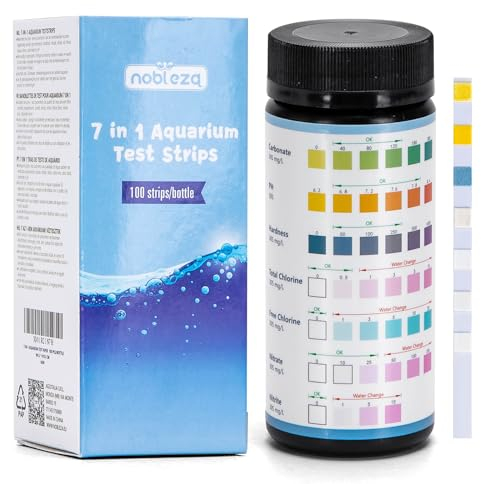 Nobleza - 7 in 1 Aquarium Teststreifen, Wassertest für das Aquarium, Teststreifen für Härte, Nitrat, Nitrit, freies Chlor, Gesamtchlorität, Karbonat, pH-Wert (100 Stück)