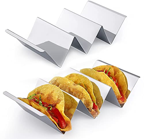 sinzau 2 Stücke Taco Halter, Halter Set/Hotdog Halterung, Halter Ständer in Wellenform, im Set aus Edelstahl, für Sandwiches, Restaurant, Zuhause, Picknick, Party, Festivals
