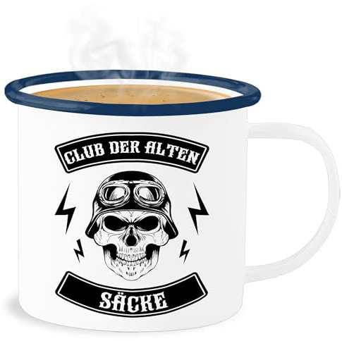 Emaille Becher Blechbecher - Statement - Club der alten Säcke Totenkopf - 300 ml - Weiß Blau - statements alter sack tasse frohes neues jahr alte new year mit