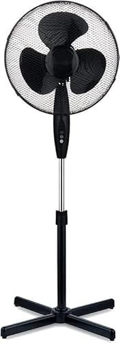 Meown Pedestal Fan 16 Inch, Standing Fan with Adjustable Height 96–125cm, 3 Speed Settings, Oscillating Quiet Cooling Floor Fan with 30° Tilt Head & Wide Cross Base, Energy Efficient 50W – Black