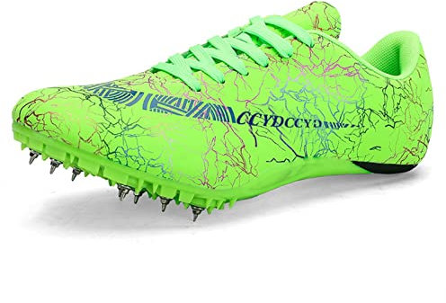 SDEQA Zapatillas de Clavos Atletismo Unisex, Zapatos con Clavos Antideslizantes Ligeras Atletismo para Velocidad Sprint,Verde,35 EU