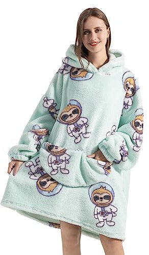 Ksnnrsng Übergroße Hoodie Sweatshirt Decken für Damen Herren, Pullover Kapuzenpullover Oversized Tragbare Decke Weich Hoodies Kapuzenpullover Einheitsgröße (Raumfaultier-Erwachsene)