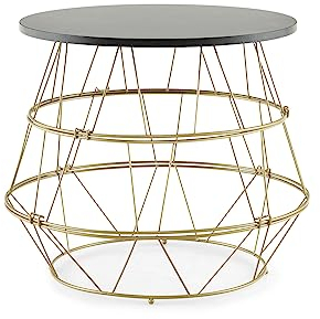KOMFOTTEU - Mesa auxiliar con espacio de almacenamiento, mesilla de noche, marco de metal dorado, bandeja de imitación de mármol, mesa baja, ideal para dormitorio, sala de estar, oficina, estudio, 40