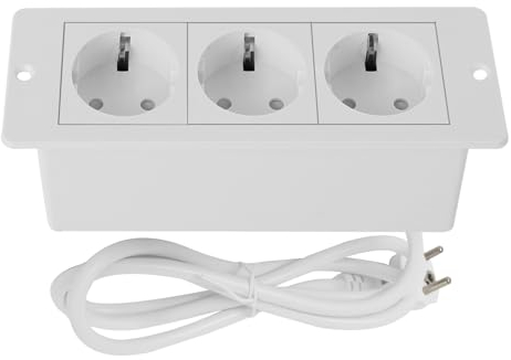 Tischplatte Versenkte Steckdose,3 Fach Einbausteckdose Tischsteckdose Mehrfachsteckdose für Tischplatte Arbeitsplatte Möbel,1,8M Kabel (Weiß)