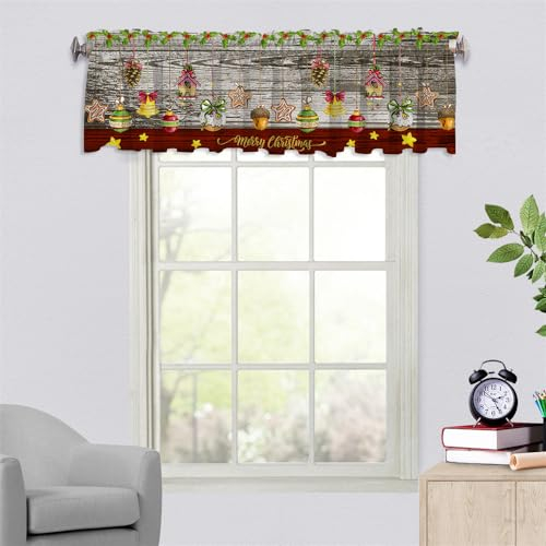 Surwin Bistrogardine Coffee Break Scheibengardine Küchengardine mit Rote Weihnachten Motiven, Kurzgardine Wohnzimmer Landhaus Càfe Gardinen Moderne Kurz Vorhang (137x45cm,Weihnachts-Tannenzapfen)