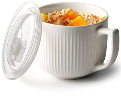 NUTRIUPS Soup Bowls with Handles, 900ml Microwave Soup Bowl with Lid, Soup Mug with Handles, Bowl for Ramen, Noodle, Porridge (White)