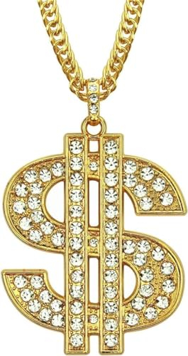 MAIROX Hip Hop Schmuck,Kette Dollar Zeichen,Rapper Accessoires, 80er 90er Jahre Herren Hip Hop Zubehör Halskette Pimp, Accessoire, Kostüm, Karneval, Mottoparty
