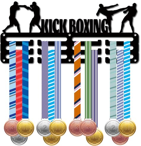 CREATCABIN Porta Medaglie per Kick Boxing Appendiabiti per Medaglie Espositore Sport Metallo Premi da Appendere Ferro Supporto Piccolo Decorazione Premi per Parete Casa Distintivo Corsa 29x13cm