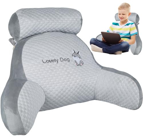 MTFun Reading Pillow for Bed 60 x 45cm/23.6×17.7in Reading Cushion for Bed Back Support with Arm Detachable Backrest Pillow Washable Support Rest Pillow for Reading Relaxing Watching TV (huskyB-60cm)